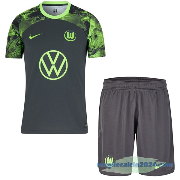Seconda Conjunto De Bambino Wolfsburgo 2023 2024 Verde Navy Poco Prezzo