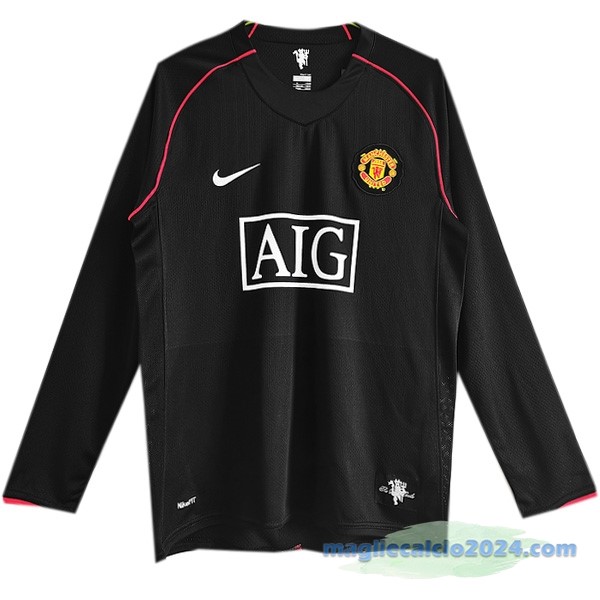 Seconda Maglia Manica lunga Manchester United Retro 2007 2008 Nero Poco Prezzo
