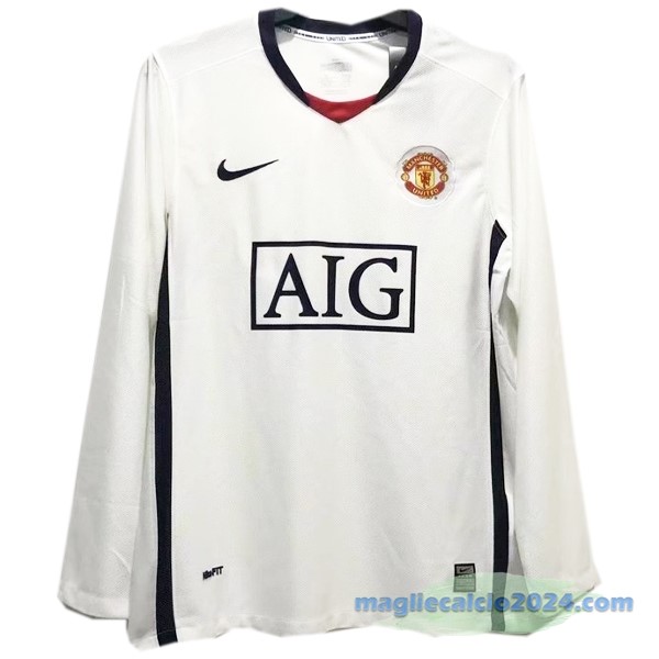 Seconda Maglia Manica lunga Manchester United Retro 2008 2009 Bianco Poco Prezzo