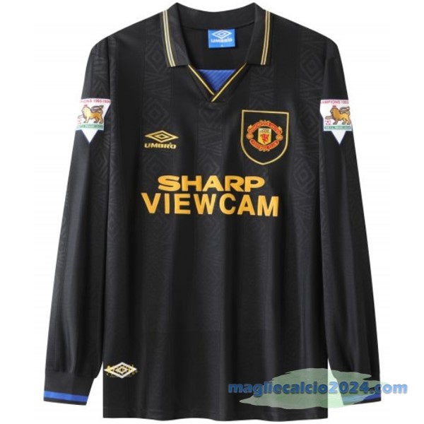 Seconda Manica lunga Manchester United Retro 1992 1994 Verde Nero Poco Prezzo
