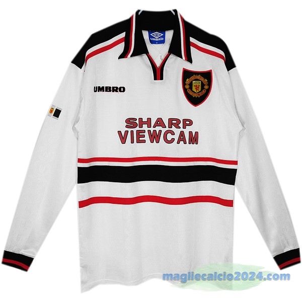 Seconda Manica lunga Manchester United Retro 1998 1999 Bianco Poco Prezzo