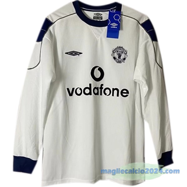 Seconda Manica lunga Manchester United Retro 2000 2001 Bianco Poco Prezzo