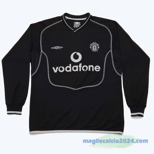 Seconda Manica lunga Manchester United Retro 2000 2002 Nero Poco Prezzo