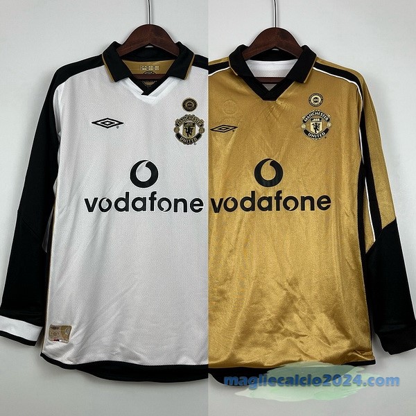 Seconda Manica lunga Manchester United Retro 2001 2002 Bianco Poco Prezzo
