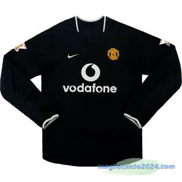 Seconda Manica lunga Manchester United Retro 2003 2005 Nero Poco Prezzo