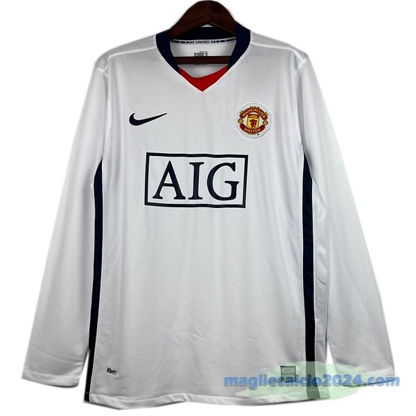 Seconda Manica lunga Manchester United Retro 2007 2008 Bianco Poco Prezzo