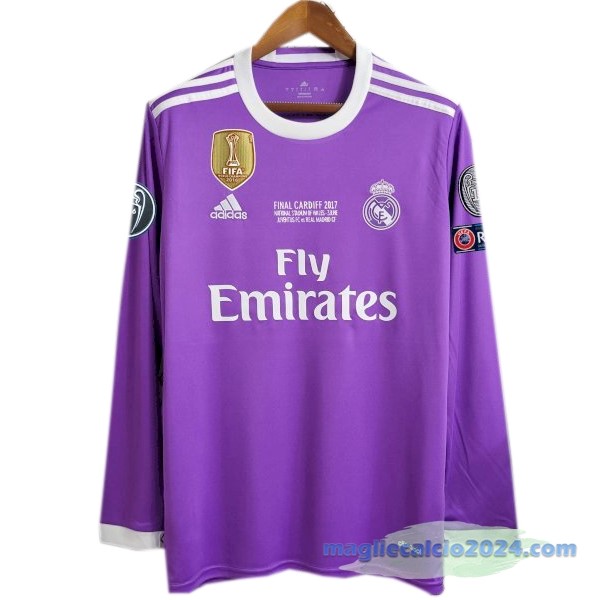 Seconda Manica lunga Real Madrid Retro 2016 2017 I Purpureo Poco Prezzo