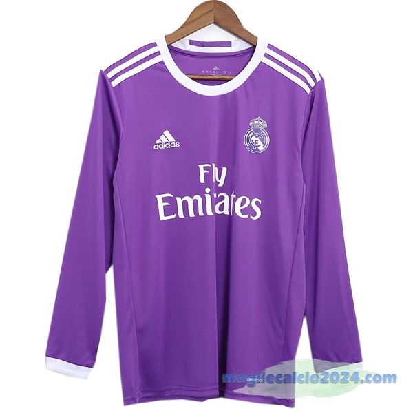 Seconda Manica lunga Real Madrid Retro 2016 2017 Purpureo Poco Prezzo