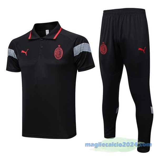 Set Completo Polo AC Milan 2023 2024 Nero Rosso Poco Prezzo