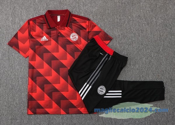 Set Completo Polo Bayern Múnich 2022 2023 Rosso Nero Poco Prezzo
