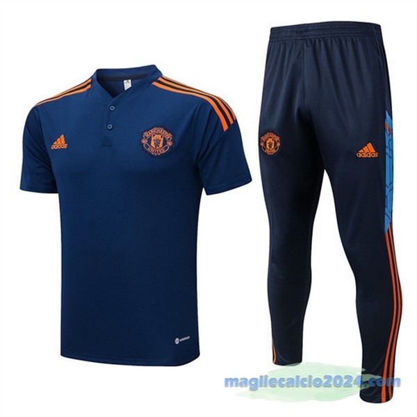 Set Completo Polo Manchester United 2022 2023 Azul Arancione Poco Prezzo