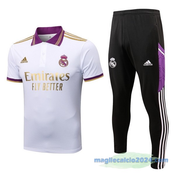 Set Completo Polo Real Madrid 2022 2023 Bianco Purpureo Poco Prezzo