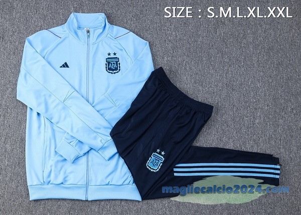 Set Completo Ropa Deportiva Con Cremallera Bambino Larga Argentina 2022 II Azul Poco Prezzo