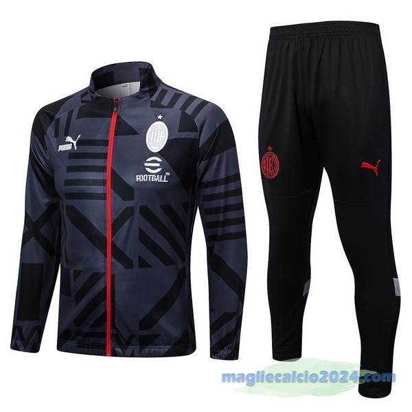 Set Completo Ropa Deportiva Con Cremallera Larga AC Milan 2022 2023 Grigio Nero Poco Prezzo