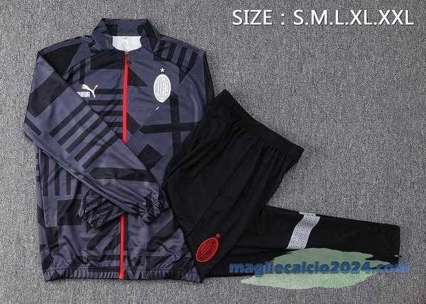 Set Completo Ropa Deportiva Con Cremallera Larga AC Milan 2022 2023 Grigio Nero Poco Prezzo