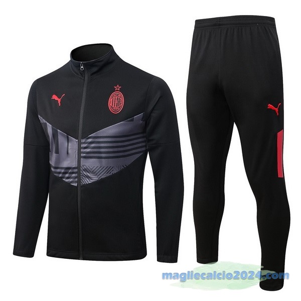 Set Completo Ropa Deportiva Con Cremallera Larga AC Milan 2022 2023 Nero Grigio Poco Prezzo