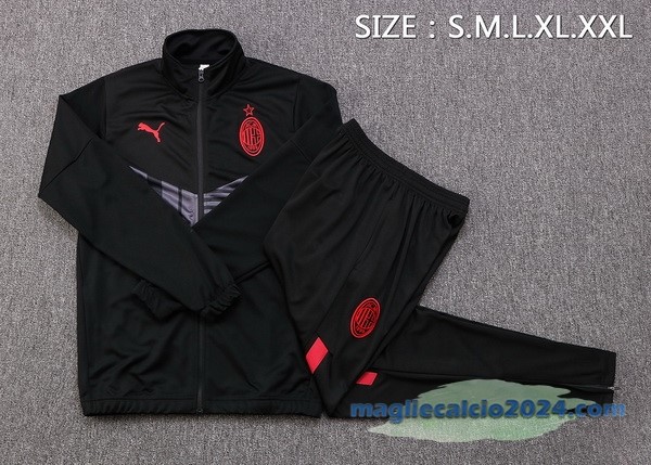 Set Completo Ropa Deportiva Con Cremallera Larga AC Milan 2022 2023 Nero Grigio Poco Prezzo