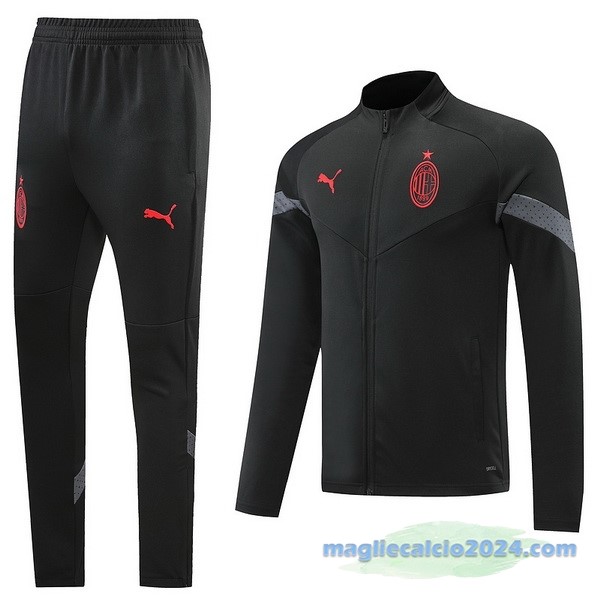 Set Completo Ropa Deportiva Con Cremallera Larga AC Milan 2022 2023 Nero Poco Prezzo