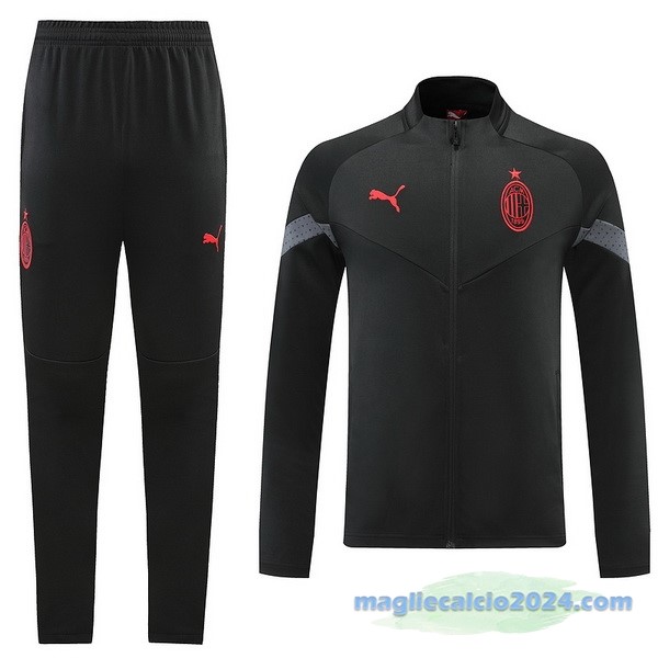 Set Completo Ropa Deportiva Con Cremallera Larga AC Milan 2022 2023 Nero Poco Prezzo