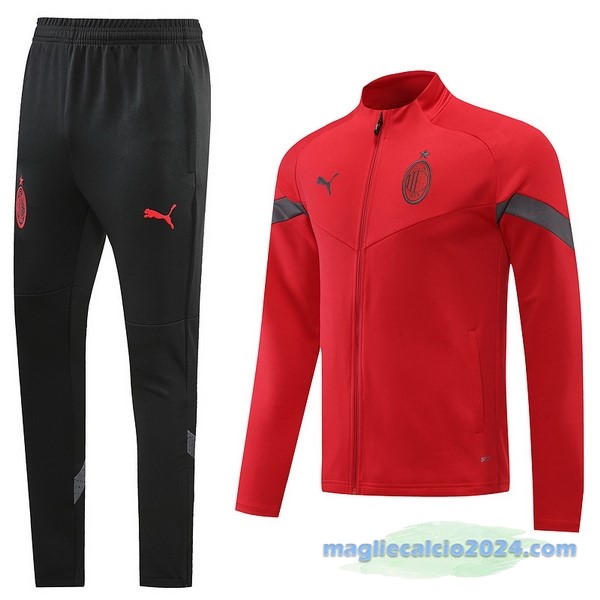 Set Completo Ropa Deportiva Con Cremallera Larga AC Milan 2022 2023 Nero Rosso Poco Prezzo