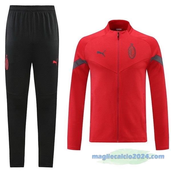 Set Completo Ropa Deportiva Con Cremallera Larga AC Milan 2022 2023 Nero Rosso Poco Prezzo