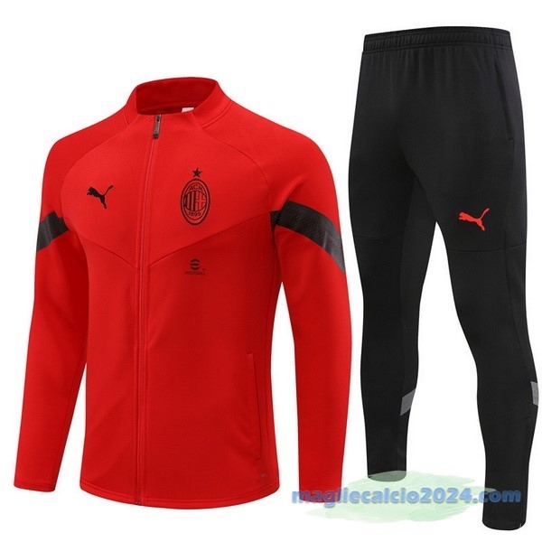 Set Completo Ropa Deportiva Con Cremallera Larga AC Milan 2022 2023 Rosso II Nero Poco Prezzo