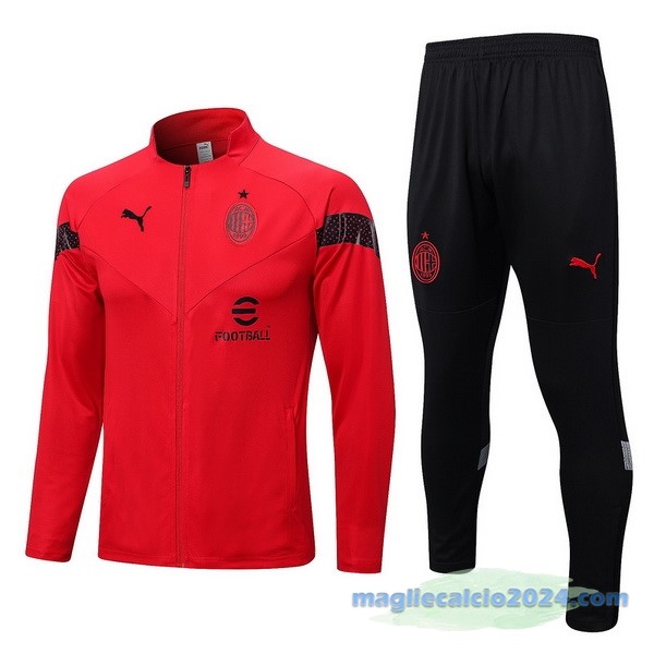 Set Completo Ropa Deportiva Con Cremallera Larga AC Milan 2022 2023 Rosso Nero Poco Prezzo