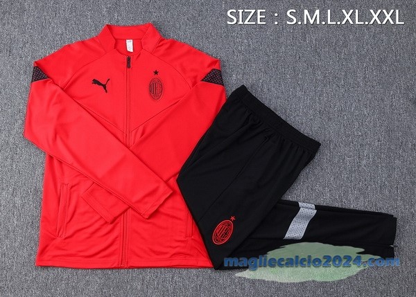 Set Completo Ropa Deportiva Con Cremallera Larga AC Milan 2022 2023 Rosso Nero Poco Prezzo