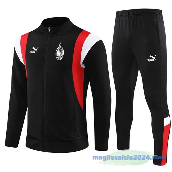 Set Completo Ropa Deportiva Con Cremallera Larga AC Milan 2023 2024 Nero I Rosso Bianco Poco Prezzo
