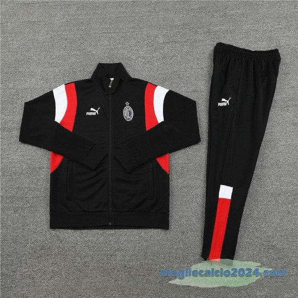 Set Completo Ropa Deportiva Con Cremallera Larga AC Milan 2023 2024 Nero I Rosso Bianco Poco Prezzo