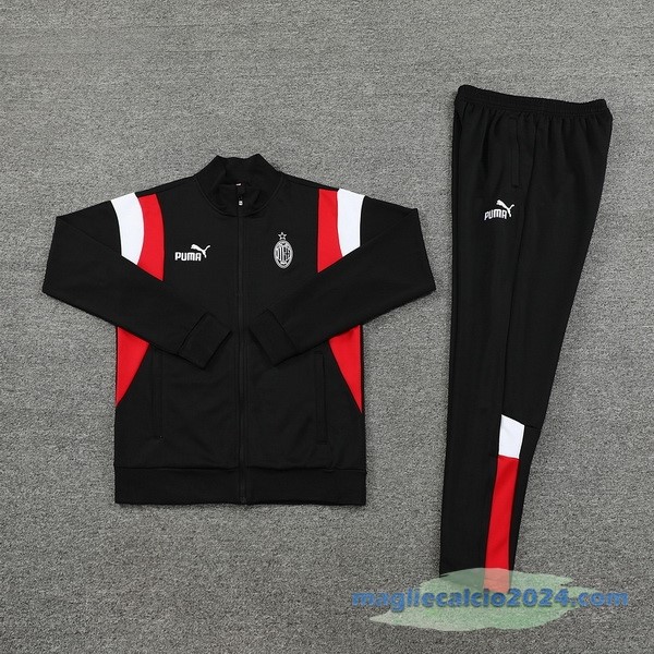 Set Completo Ropa Deportiva Con Cremallera Larga AC Milan 2023 2024 Nero Rosso Bianco Poco Prezzo