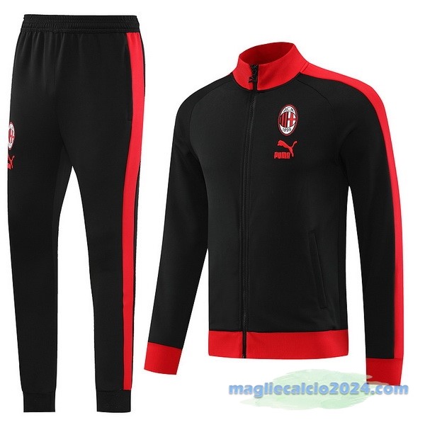 Set Completo Ropa Deportiva Con Cremallera Larga AC Milan 2023 2024 Nero Rosso Poco Prezzo