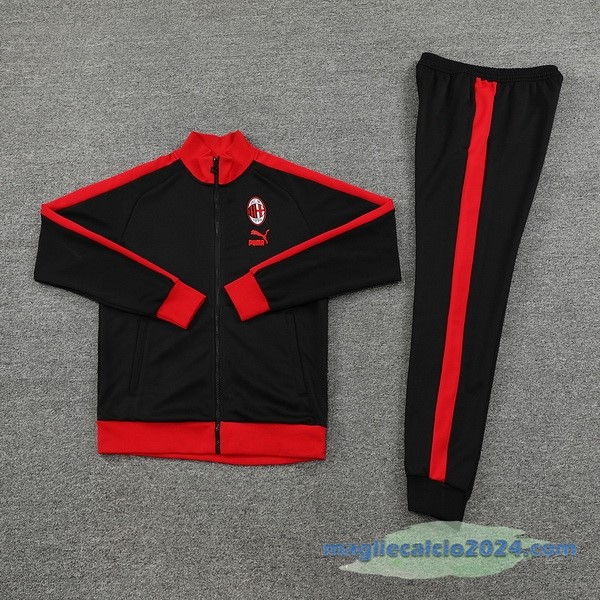 Set Completo Ropa Deportiva Con Cremallera Larga AC Milan 2023 2024 Nero Rosso Poco Prezzo