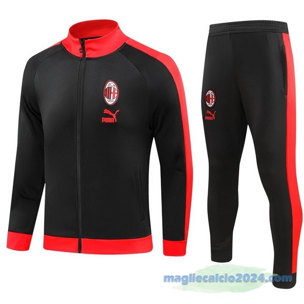 Set Completo Ropa Deportiva Con Cremallera Larga AC Milan 2023 2024 Rosso II Nero Poco Prezzo