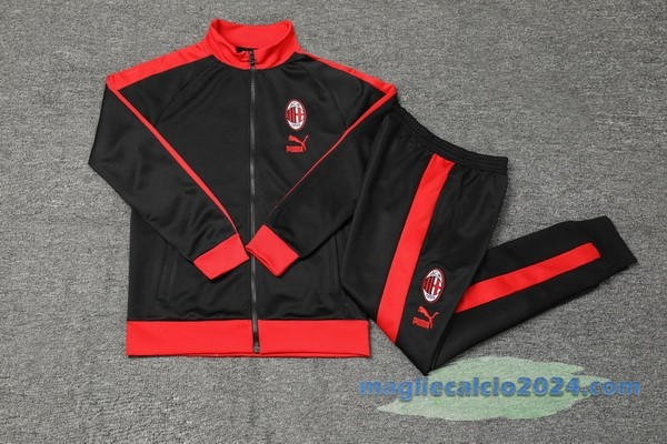 Set Completo Ropa Deportiva Con Cremallera Larga AC Milan 2023 2024 Rosso II Nero Poco Prezzo