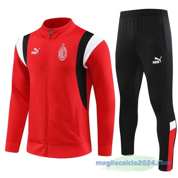 Set Completo Ropa Deportiva Con Cremallera Larga AC Milan 2023 2024 Rosso I Nero Poco Prezzo