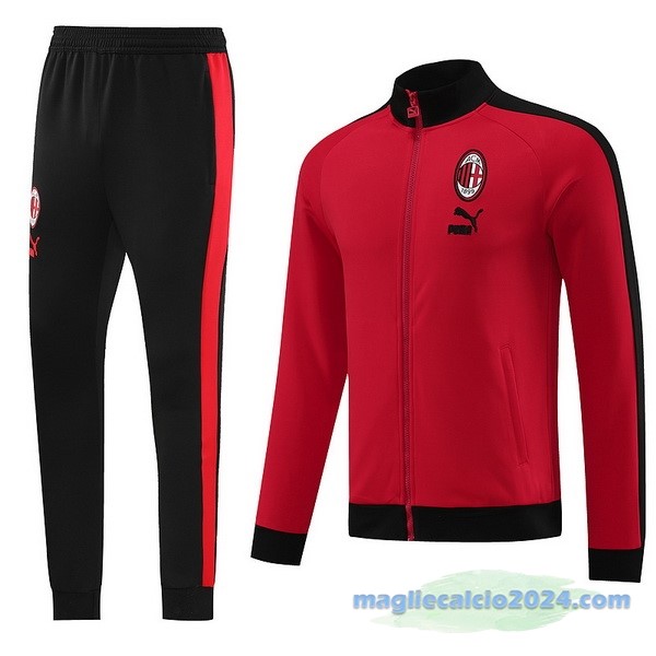 Set Completo Ropa Deportiva Con Cremallera Larga AC Milan 2023 2024 Rosso Nero Poco Prezzo