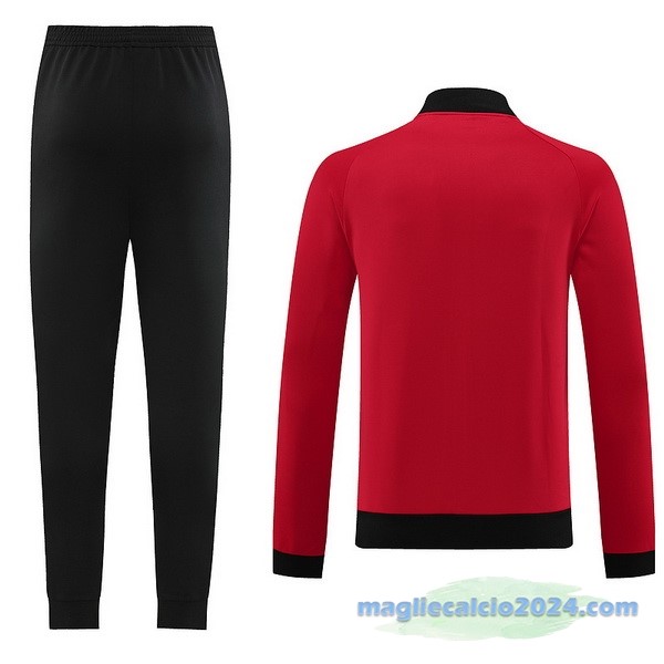 Set Completo Ropa Deportiva Con Cremallera Larga AC Milan 2023 2024 Rosso Nero Poco Prezzo