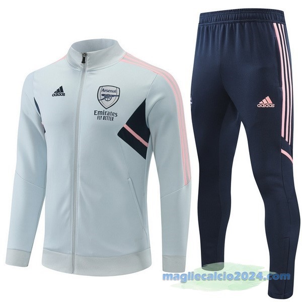 Set Completo Ropa Deportiva Con Cremallera Larga Arsenal 2022 2023 Grigio Azul Poco Prezzo