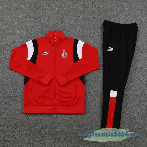 Set Completo Ropa Deportiva Con Cremallera Larga Bambino AC Milan 2023 2024 Rosso I Nero Poco Prezzo