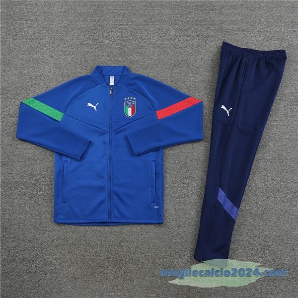 Set Completo Ropa Deportiva Con Cremallera Larga Bambino Italia 2022 IIII Azul Poco Prezzo