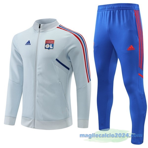 Set Completo Ropa Deportiva Con Cremallera Larga Bambino Lyon 2022 2023 Grigio Azul Poco Prezzo