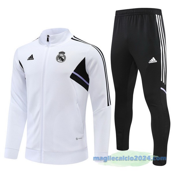 Set Completo Ropa Deportiva Con Cremallera Larga Bambino Real Madrid 2022 2023 Bianco I Nero Poco Prezzo