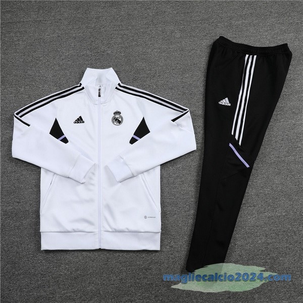 Set Completo Ropa Deportiva Con Cremallera Larga Bambino Real Madrid 2022 2023 Bianco I Nero Poco Prezzo