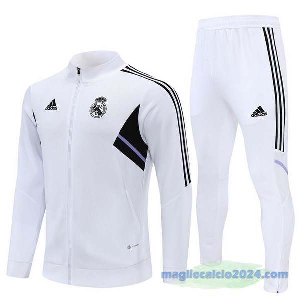 Set Completo Ropa Deportiva Con Cremallera Larga Bambino Real Madrid 2022 2023 Bianco Poco Prezzo