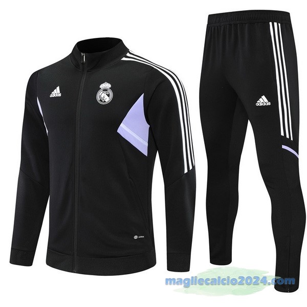 Set Completo Ropa Deportiva Con Cremallera Larga Bambino Real Madrid 2022 2023 Nero II Purpureo Poco Prezzo