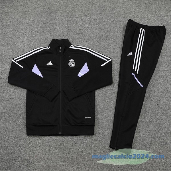 Set Completo Ropa Deportiva Con Cremallera Larga Bambino Real Madrid 2022 2023 Nero II Purpureo Poco Prezzo