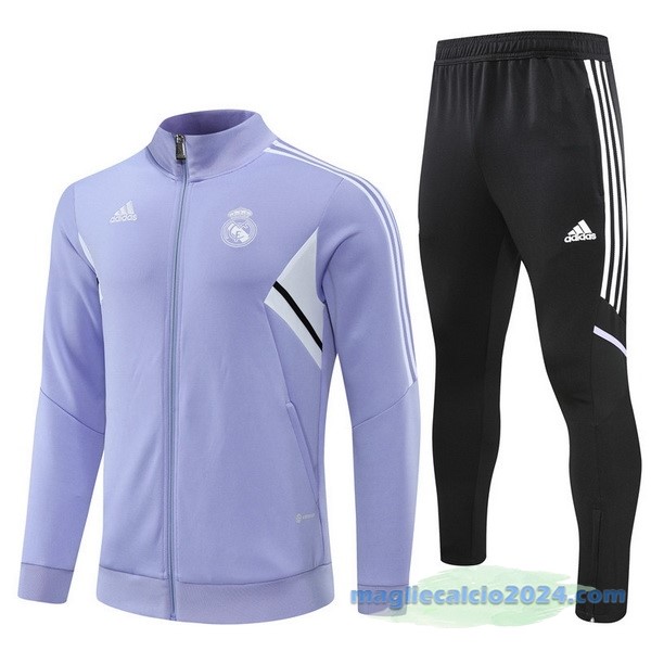 Set Completo Ropa Deportiva Con Cremallera Larga Bambino Real Madrid 2022 2023 Purpureo Nero Poco Prezzo