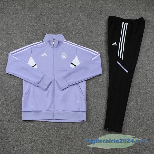 Set Completo Ropa Deportiva Con Cremallera Larga Bambino Real Madrid 2022 2023 Purpureo Nero Poco Prezzo
