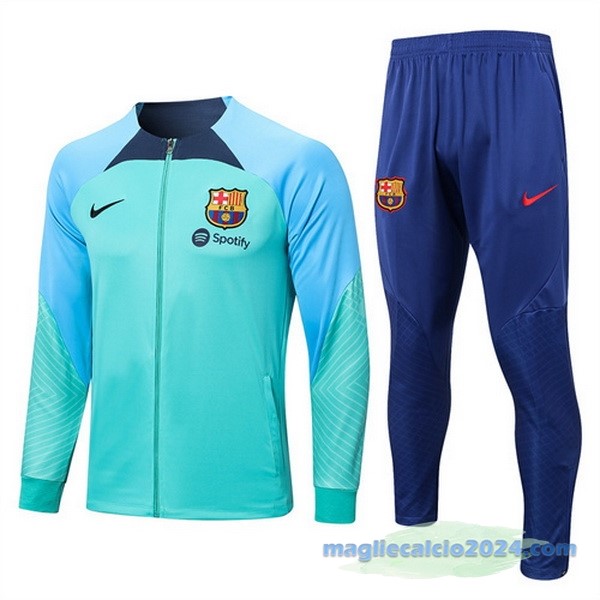 Set Completo Ropa Deportiva Con Cremallera Larga Barcelona 2022 2023 Azul I Verde Poco Prezzo